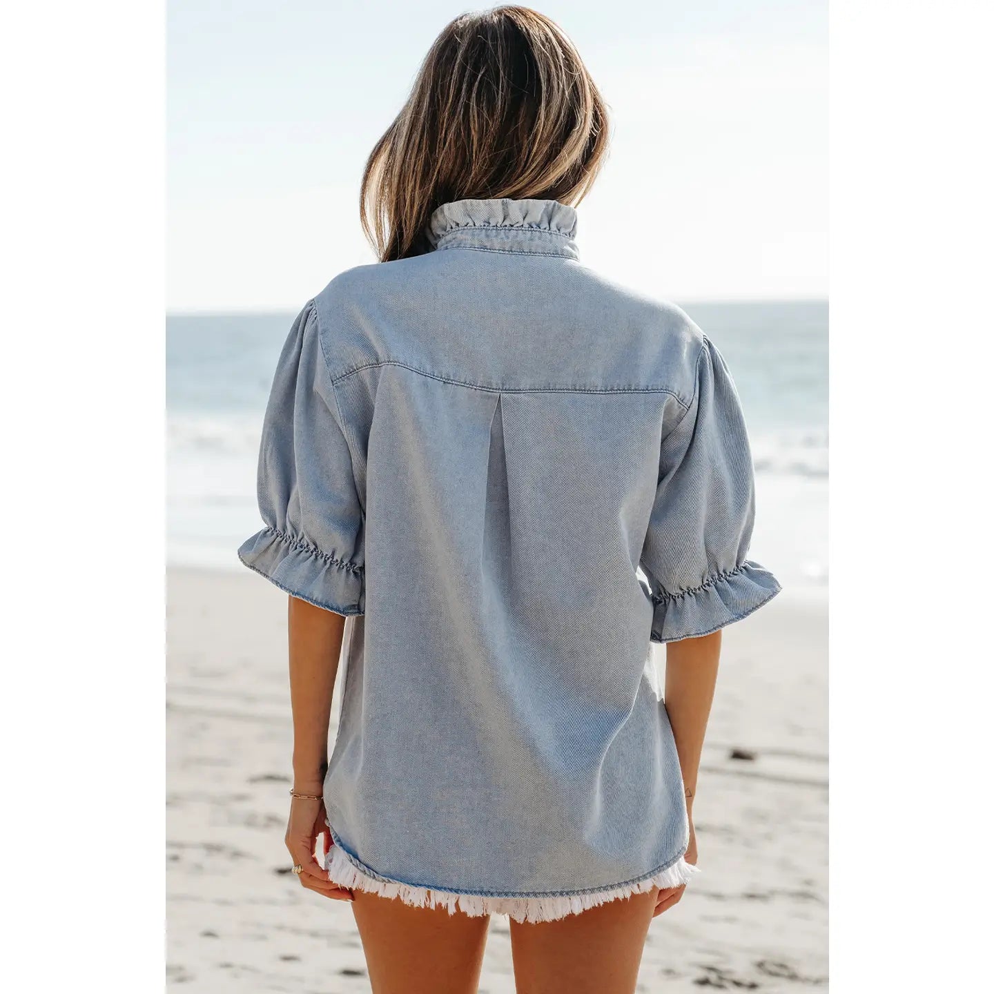 Denim Ruffle Top