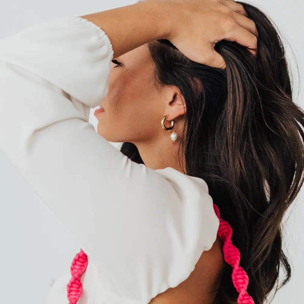 Pearled Dangle Hoops