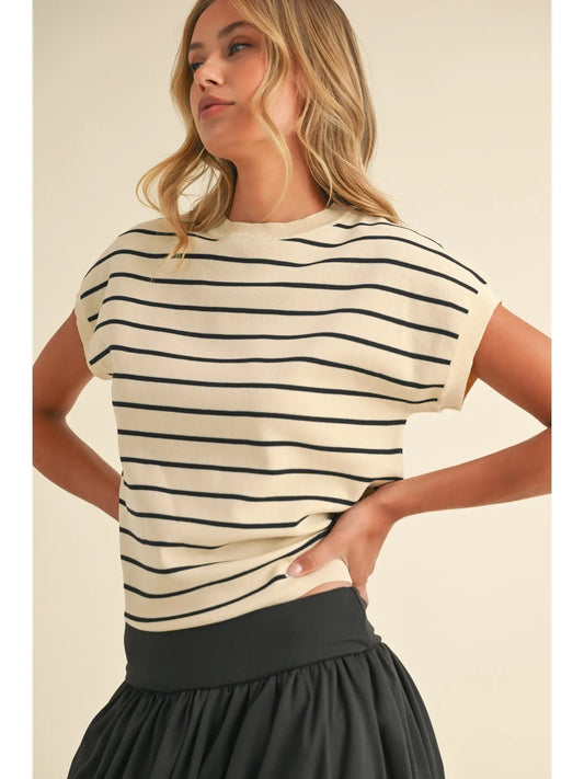 Striped Short Sleeve Knit Top