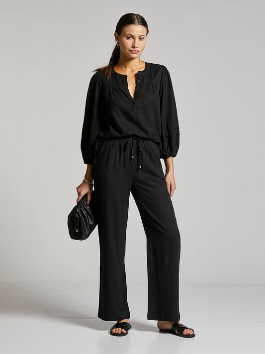 Black Drawstring Linen Pants