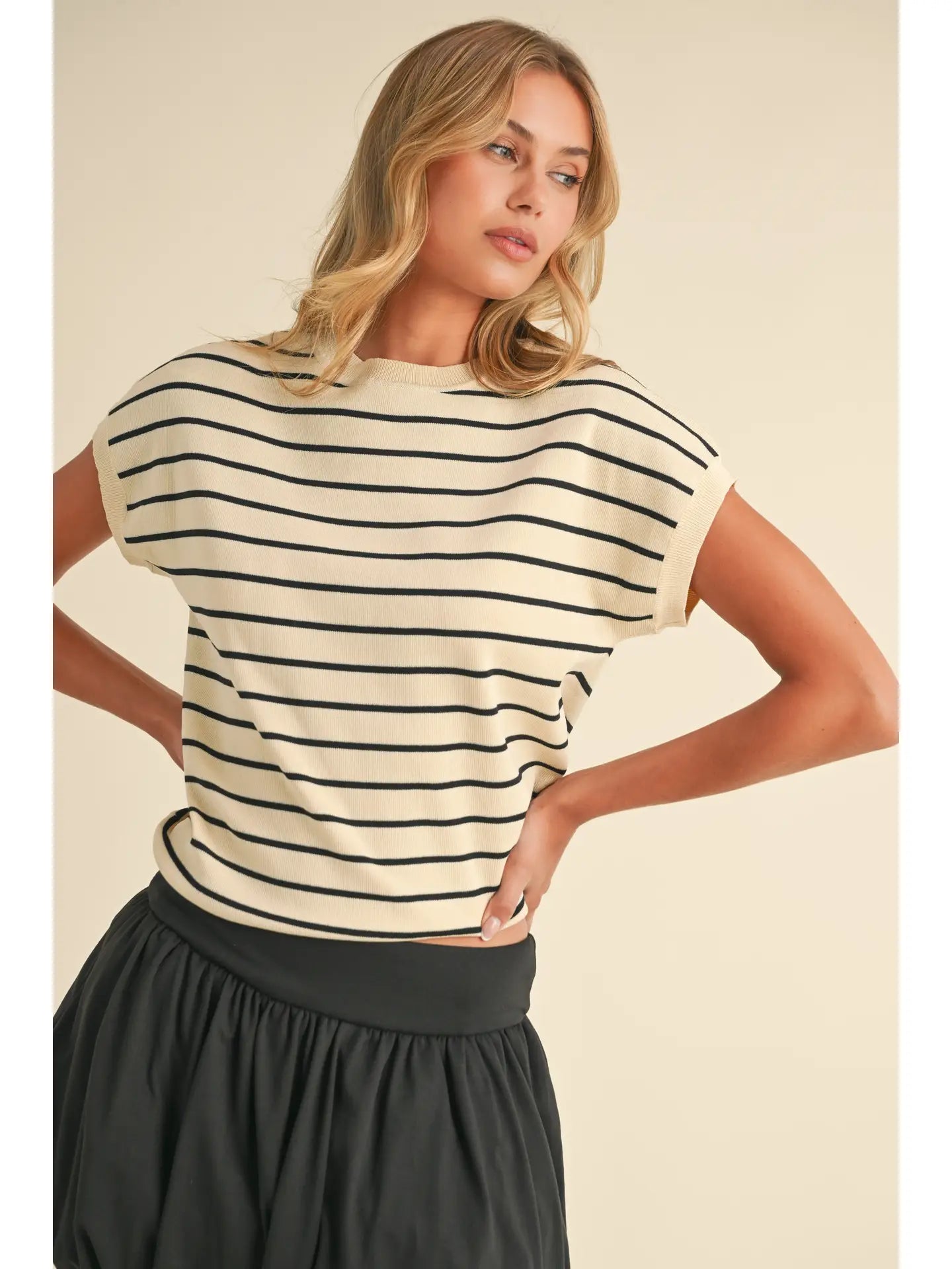 Striped Short Sleeve Knit Top