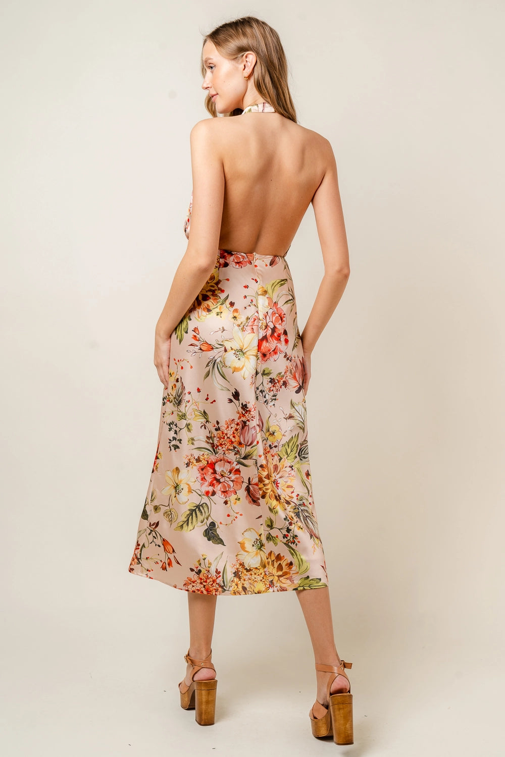 Satin Floral Midi Dress