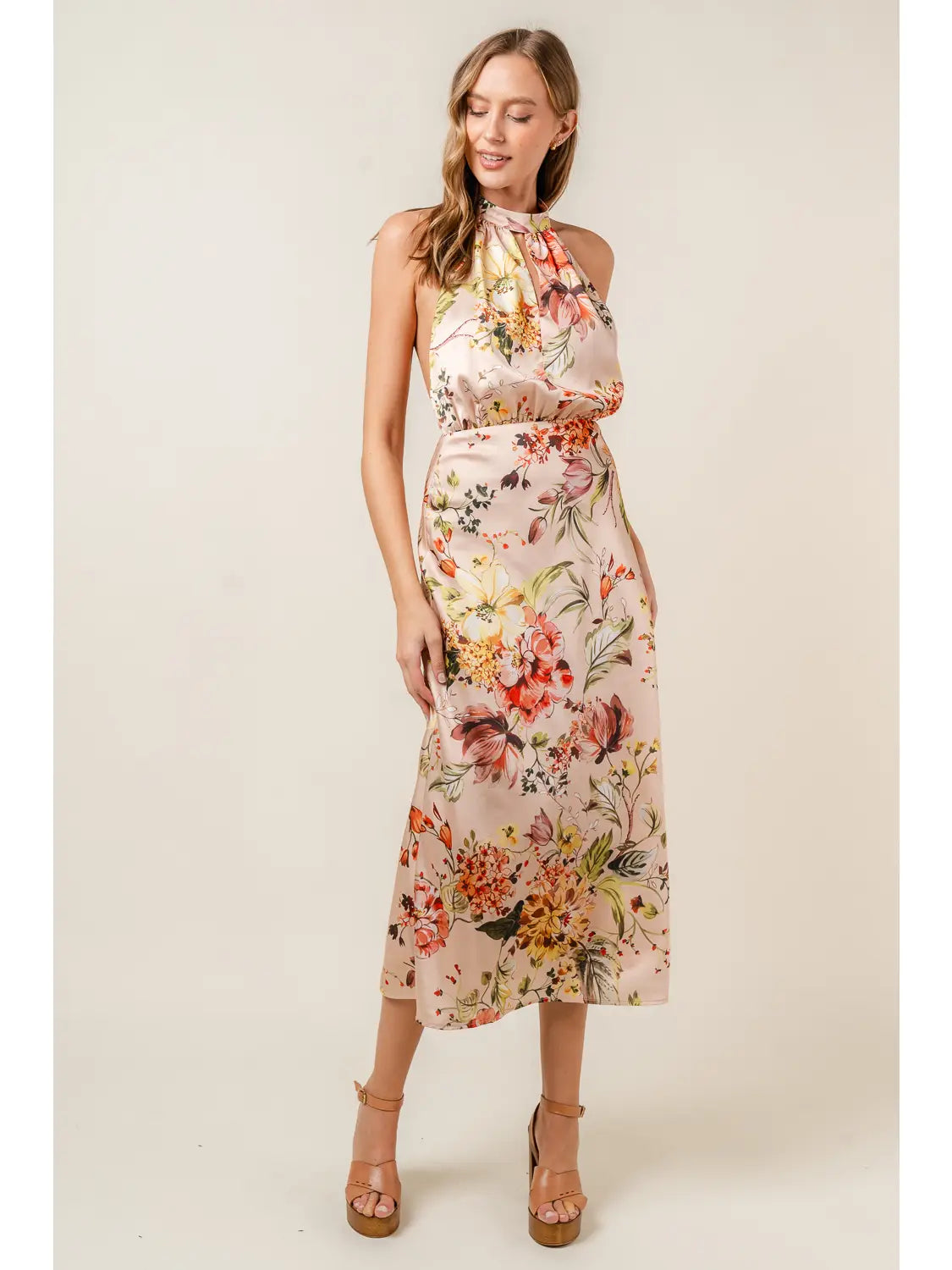 Satin Floral Midi Dress