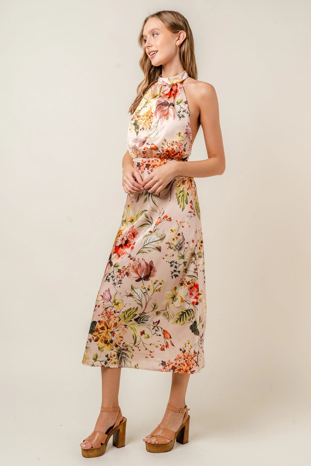 Satin Floral Midi Dress