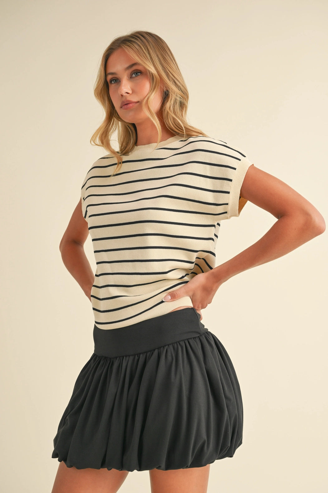 Striped Short Sleeve Knit Top