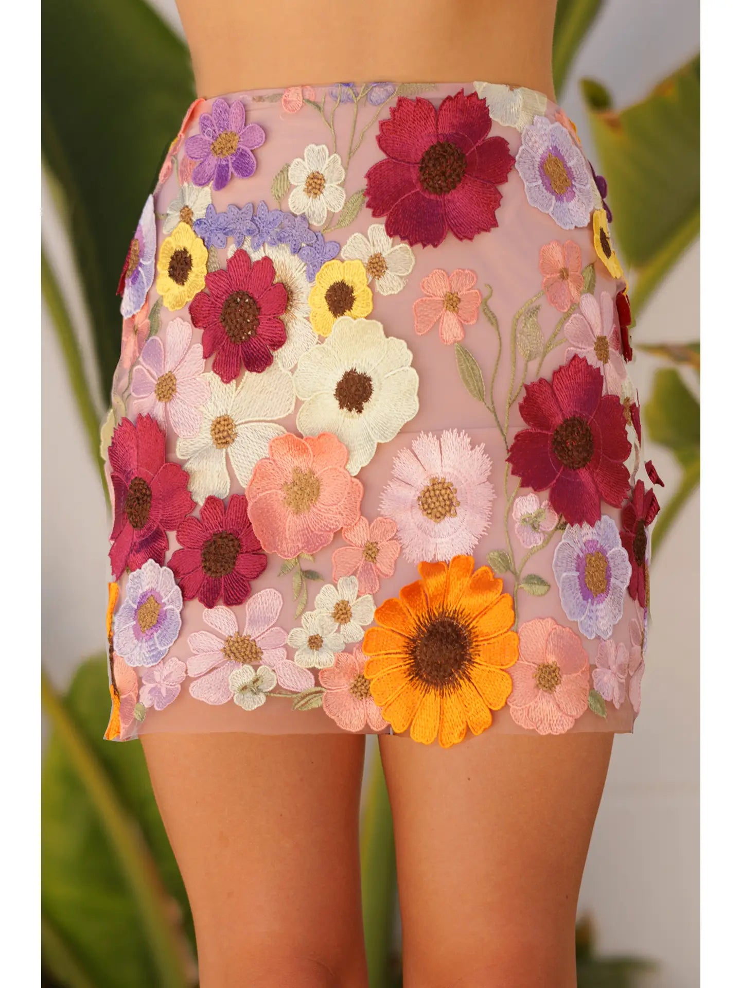 Floral Appliqué Mesh Skirt