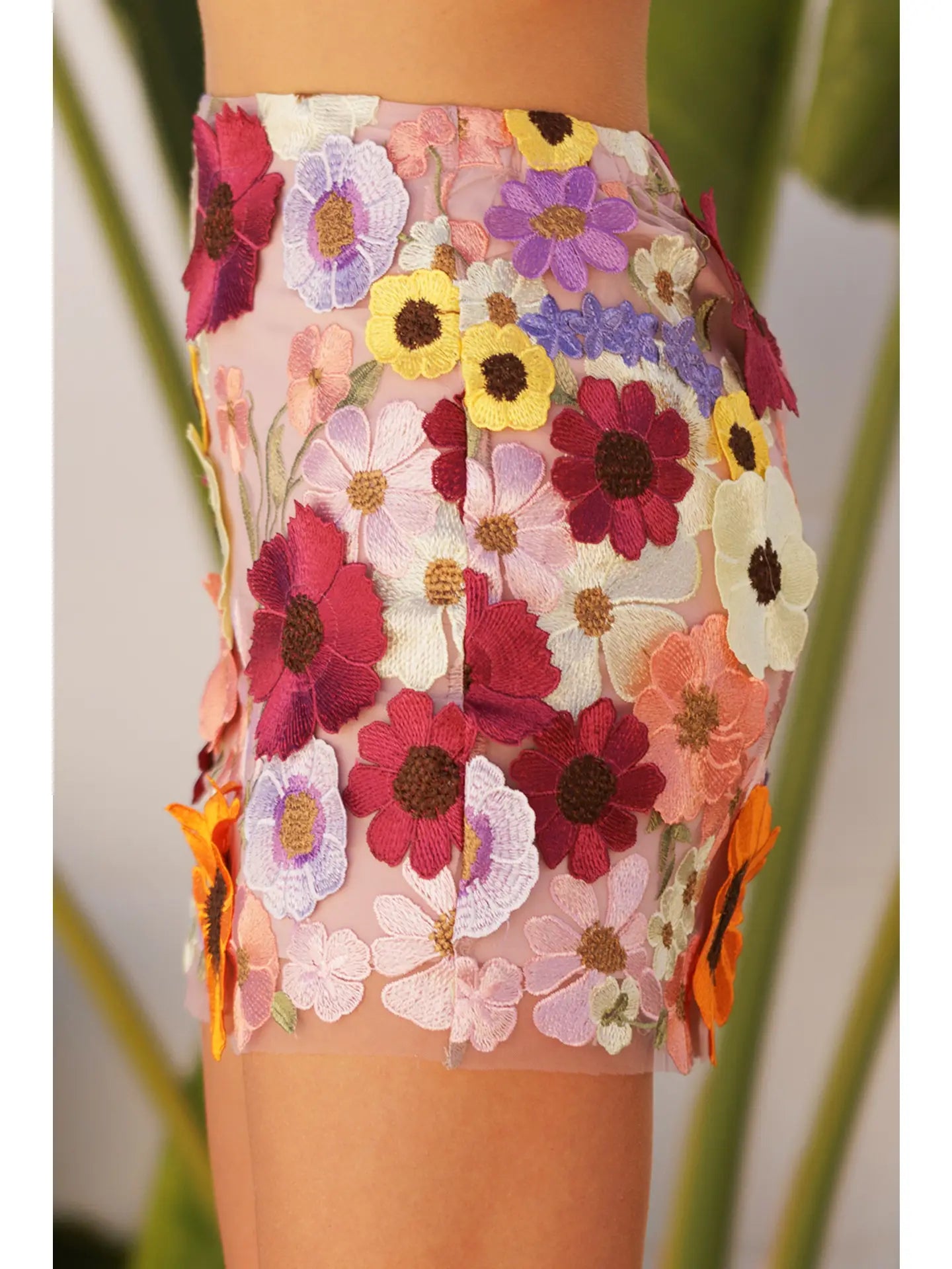 Floral Appliqué Mesh Skirt