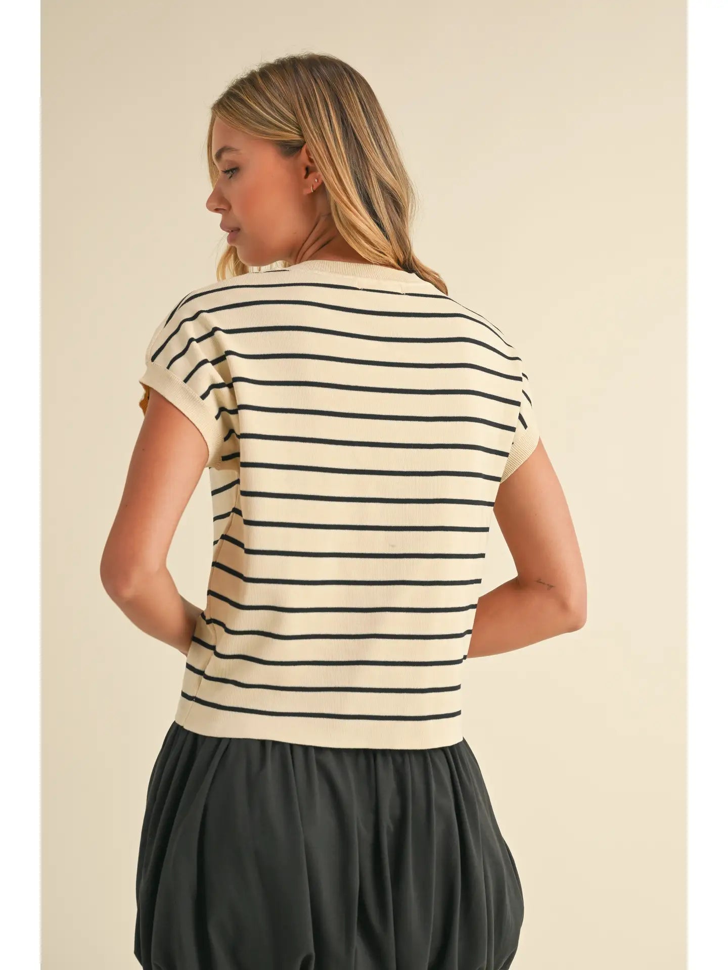 Striped Short Sleeve Knit Top