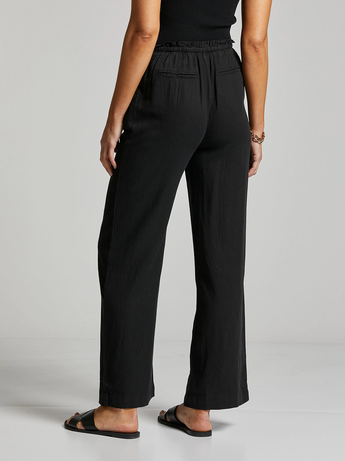 Black Drawstring Linen Pants