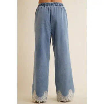 Lace Trim Denim Pants