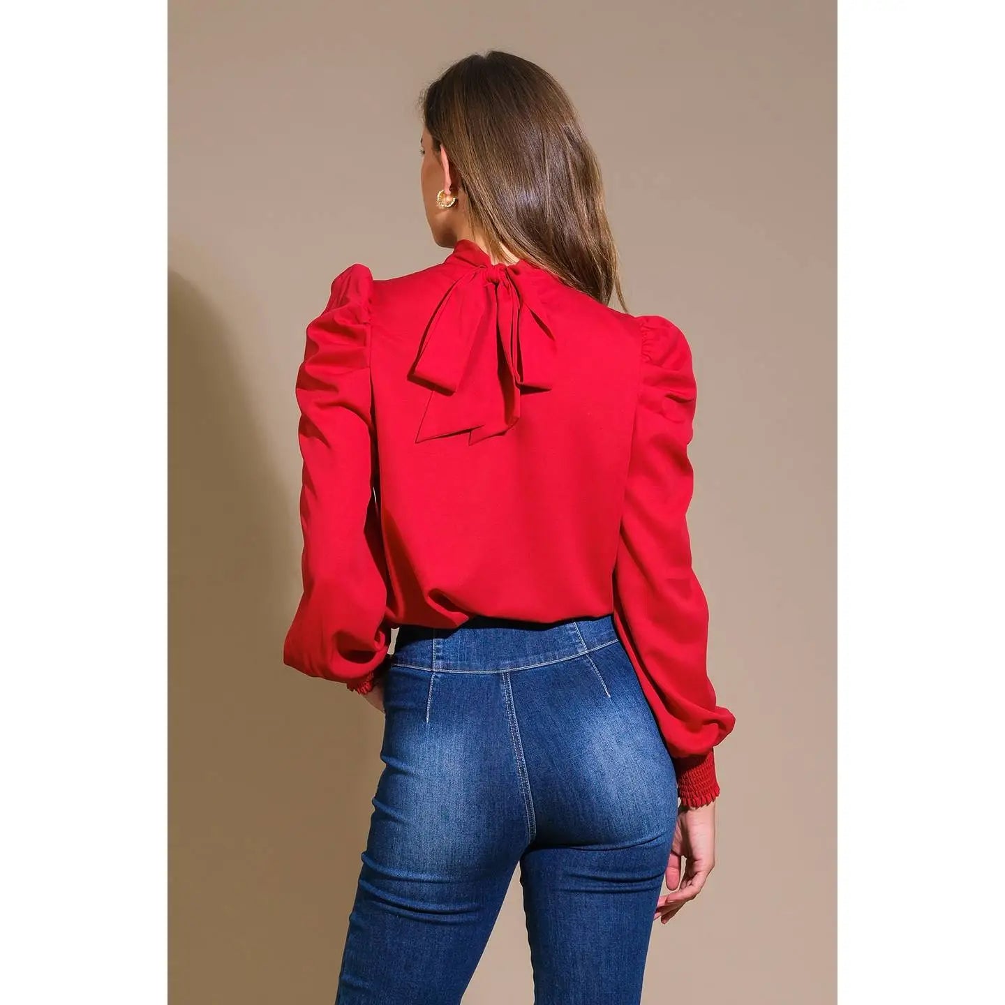 Red Puff Sleeve Blouse