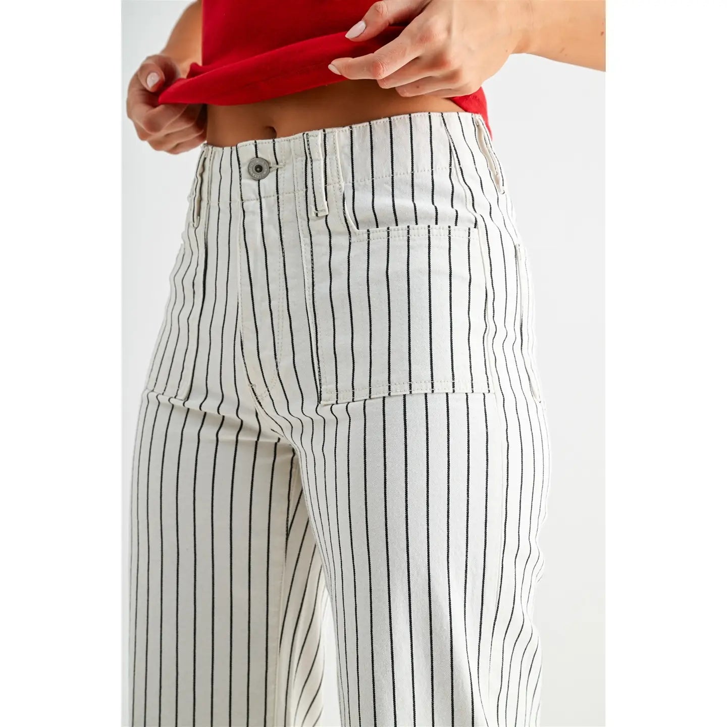 Striped Patch Pocket Jeans